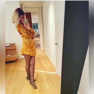 Free People Brown and Cream Dress with Bishop Sleeves XS